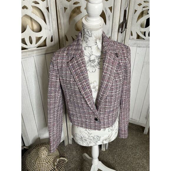 New! Bagatelle Women Tweed Cropped Pink Coat Blazer One Button Size Small - Picture 1 of 7